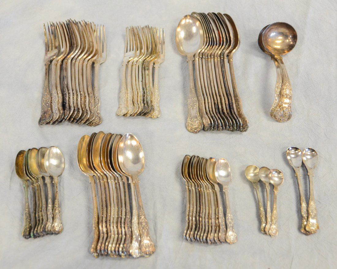 69 pcs Kings Pattern plated flatware, marked ML/EP, 12 (1 of 2)