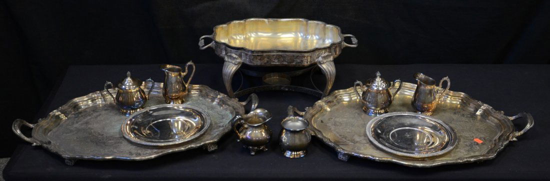 (2) oval scalloped plated silver trays, and oval open (1 of 5)