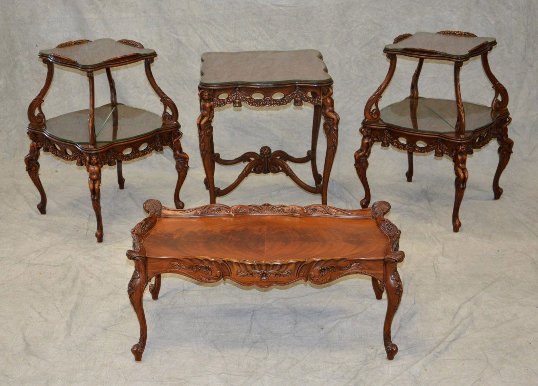 (4) figural cherub carved mahogany tables, pr 2 tier (1 of 5)