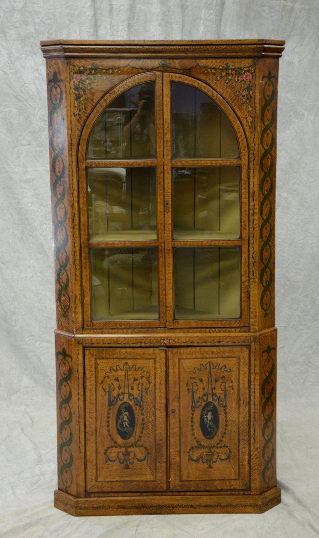 2 pc Georgian style corner cabinet, painted Adams style (1 of 3)
