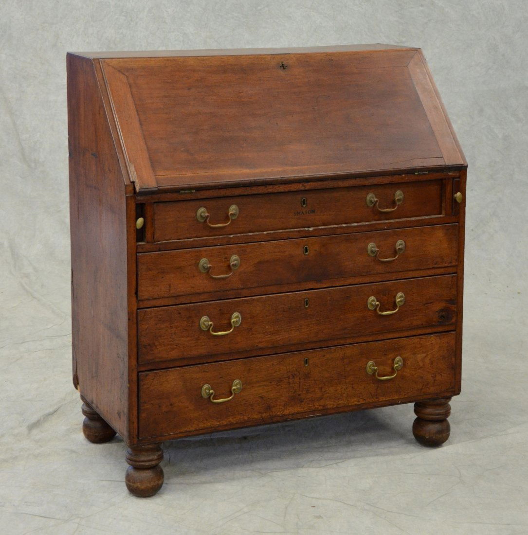 Walnut Federal slant front desk, flat interior, later (1 of 10)