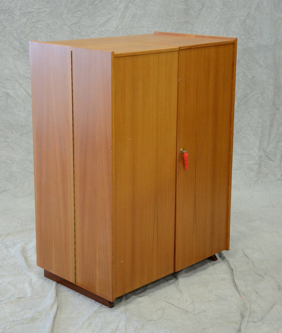 Teak mid-century folding cabinet desk, with a label on (1 of 5)
