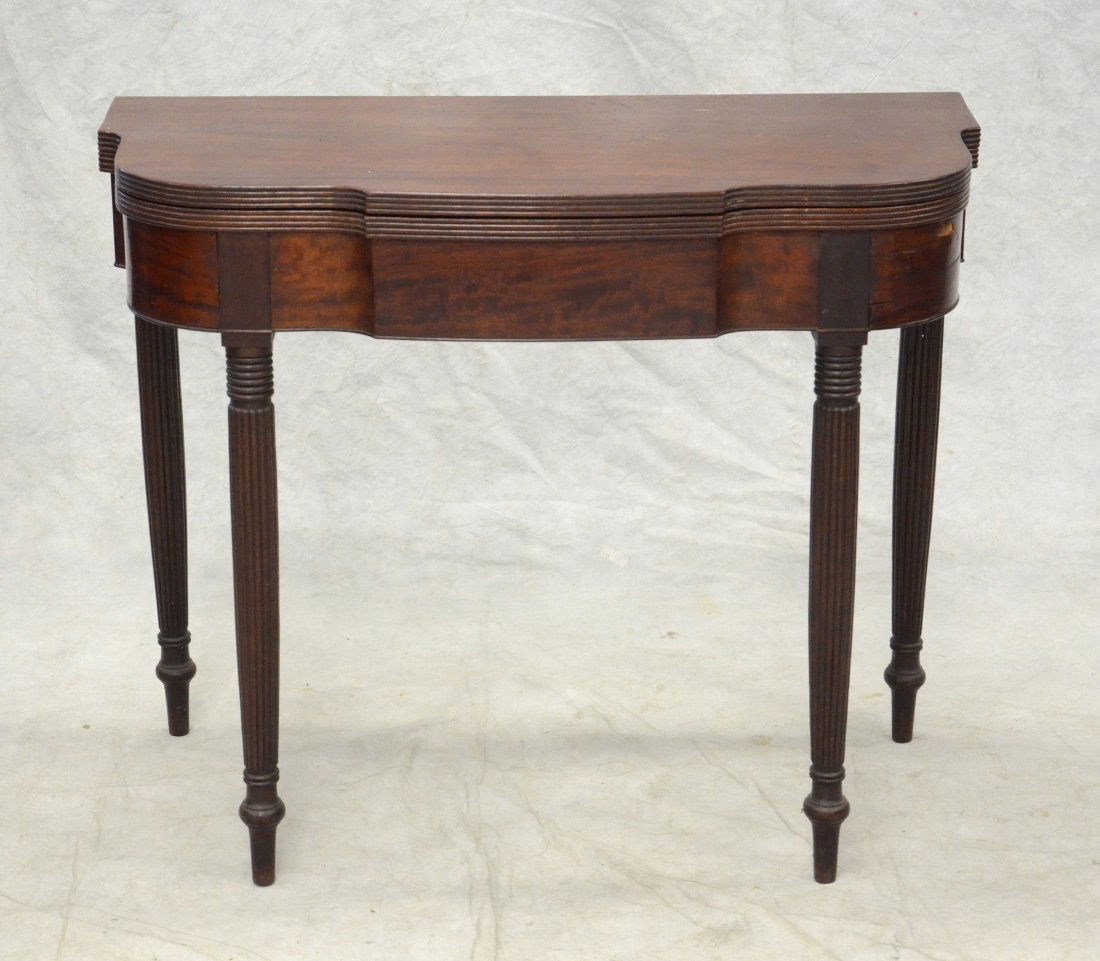 Mahogany Philadelphia Sheraton card table, reeded legs, (1 of 4)