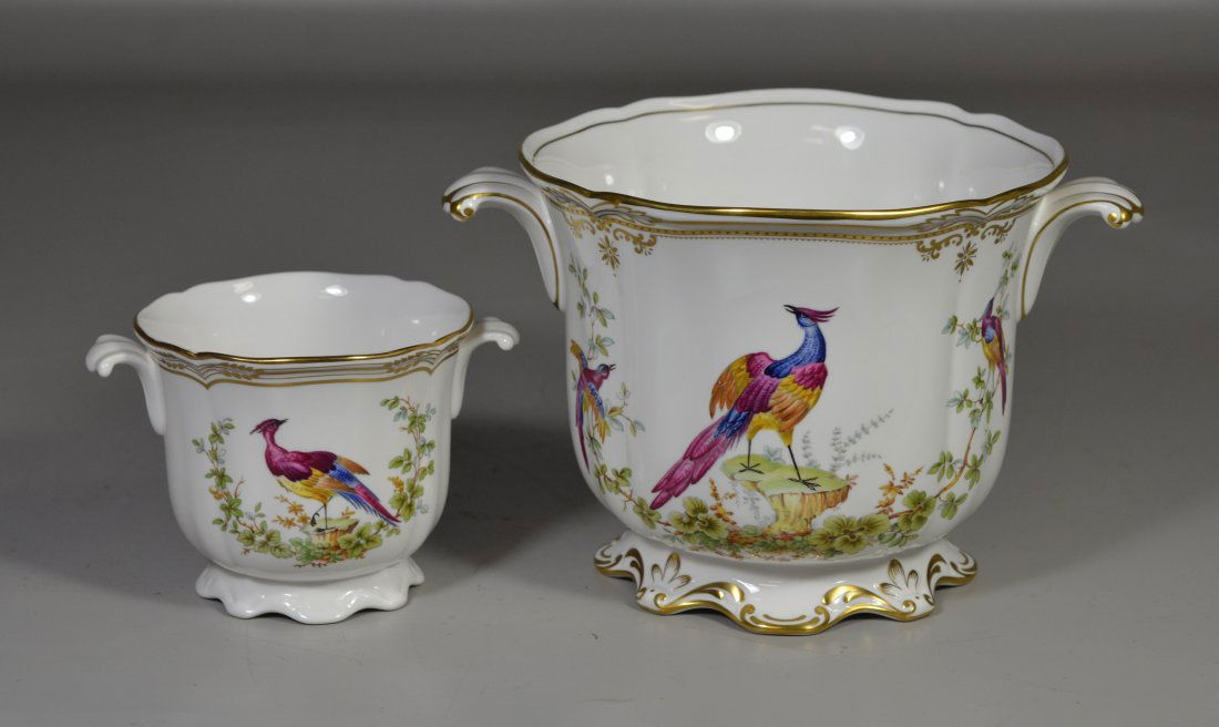 (2) Spode "Chelsea Bird-Gold" cachepot, 4", 6 1/2", no (1 of 3)