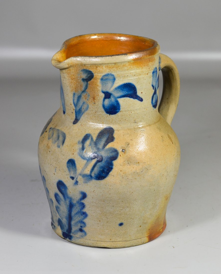 Unsigned Remmey style blue floral decorated stoneware (1 of 4)