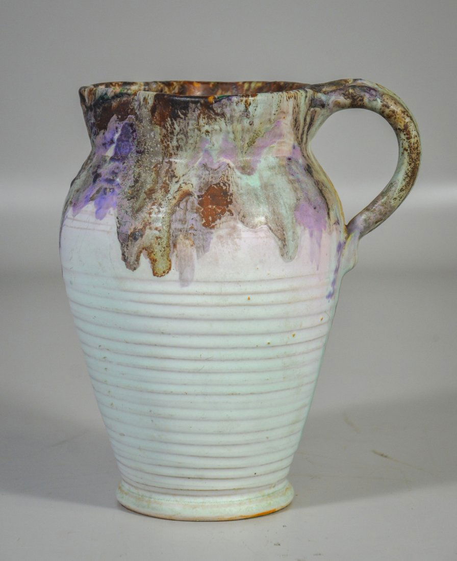 Weller Ware drip glaze pitcher with coiled body, artist (1 of 6)