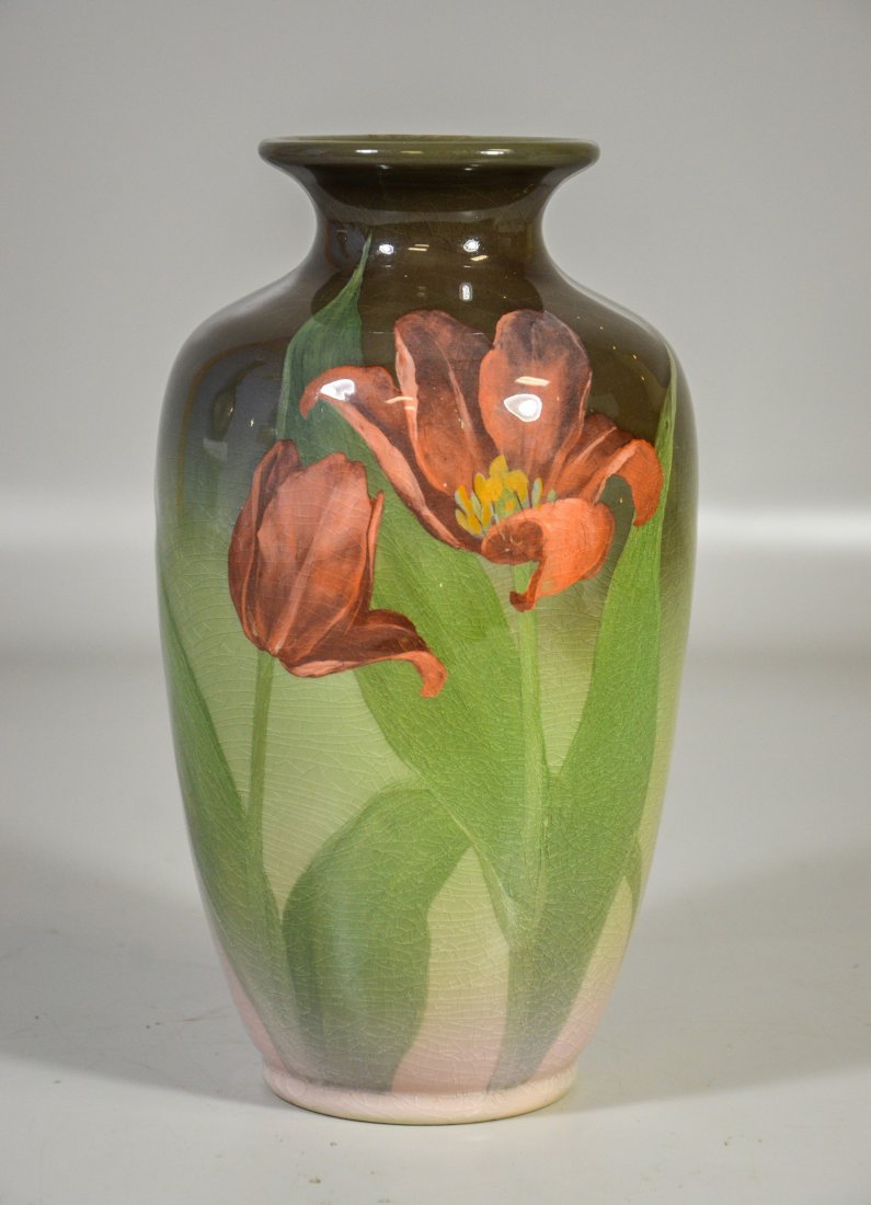 Rookwood standard glaze vase, pale amethyst tulips on (1 of 5)
