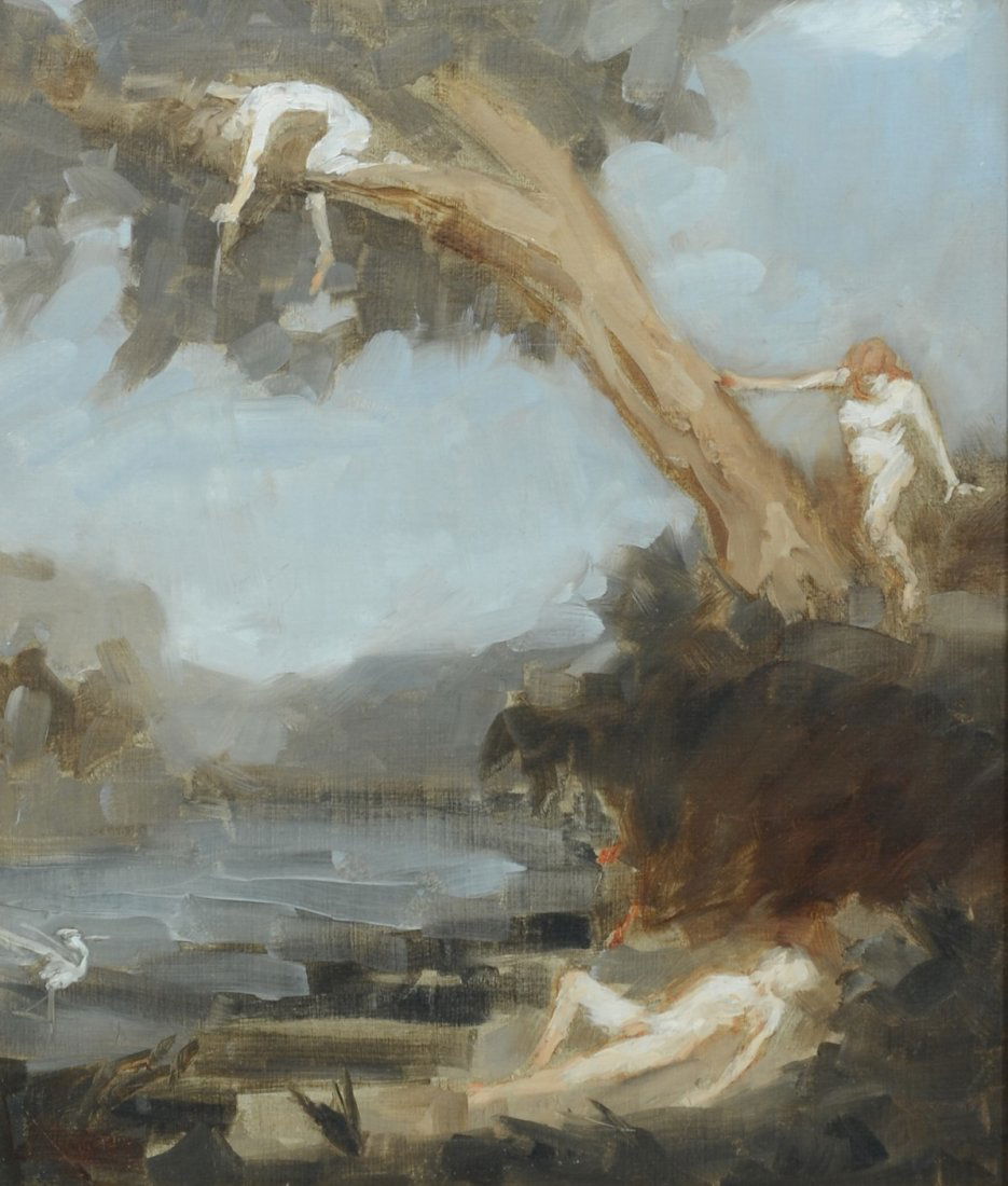 Nudes in landscape, signed G. S. P on reverse.  Acrylic (1 of 3)