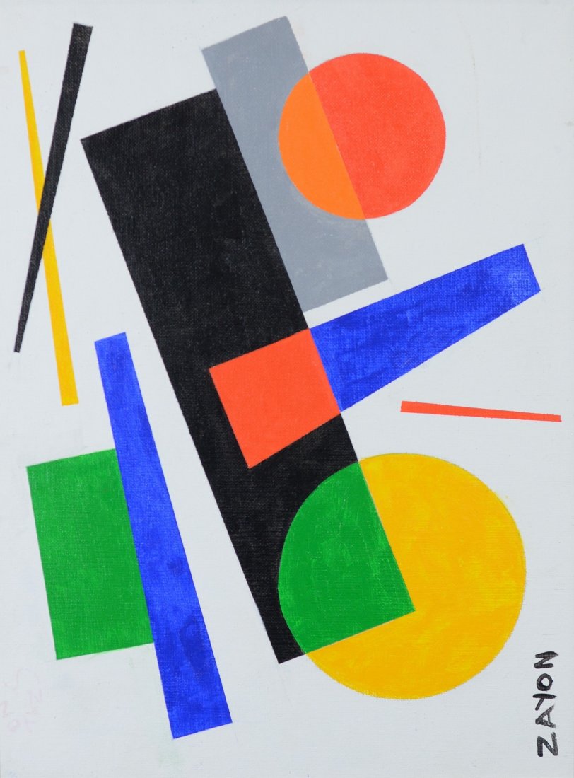 Seymour Zayon, American, b 1930, acrylic, canvas board, (1 of 2)