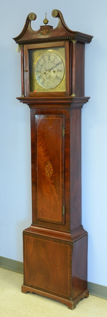 Inlaid mahogany English tall clock by Thomas Hartley, (1 of 6)