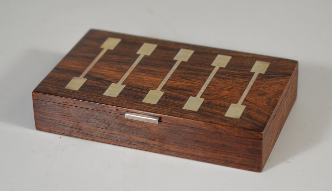 Hans Hansen Denmark sterling mounted rosewood box, 7" x: Hans Hansen Denmark sterling mounted rosewood box, 7" x 4 1/4" x 1 1/2"