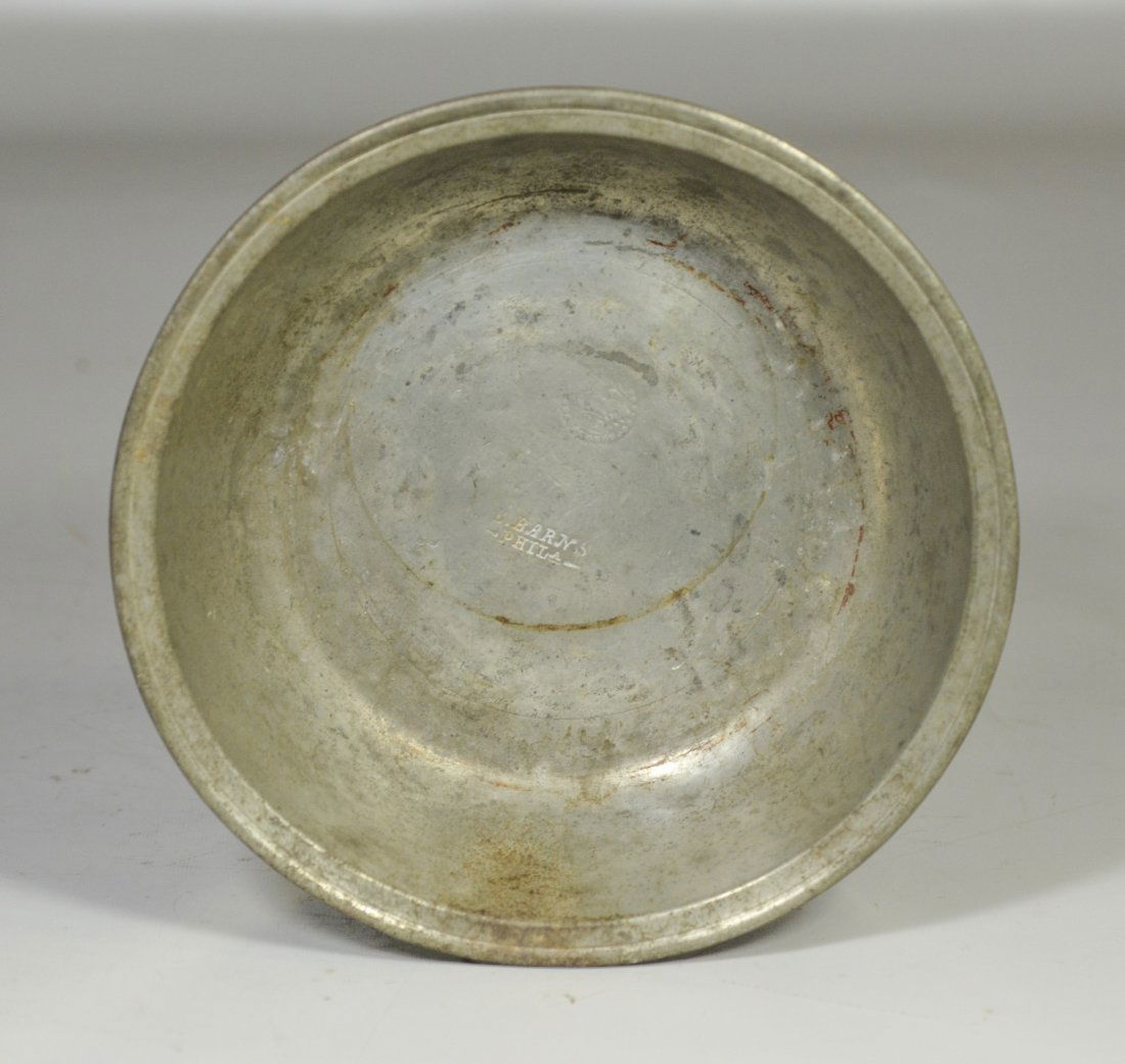 B Barns, Philadelphia pewter basin, 7 3/4" d, good (1 of 4)