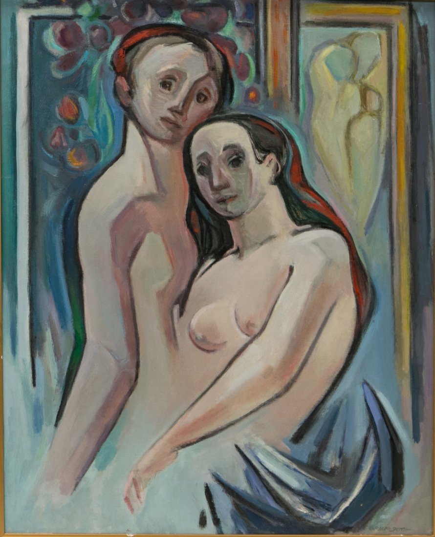 G Ralph Smith, American 20th c, painting of a nude: G Ralph Smith, American 20th c, painting of a nude couple, "The Couple", oil on masonite, signed G Ralph Smith, measures 30" x 23", in a 34" x 27" frame, very good condition