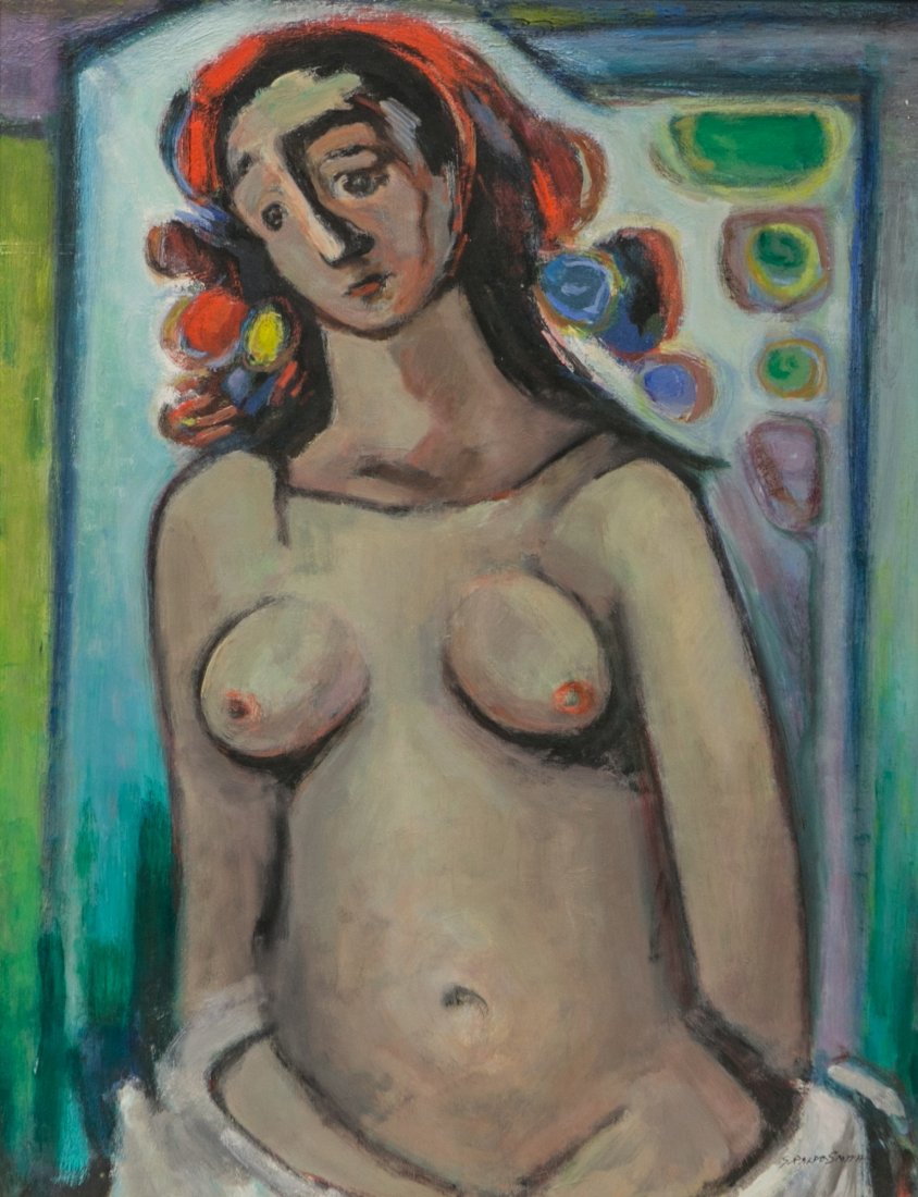 G Ralph Smith, American 20th c, painting of a nude, oil: G Ralph Smith, American 20th c, painting of a nude, oil on masonite, signed G Ralph Smith, 22 3/4" x 17 3/4", in a 24" x 19" frame, very good condition