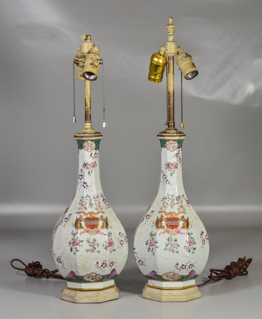 Pair of Samson French armorial vases mounted as lamps, (1 of 6)