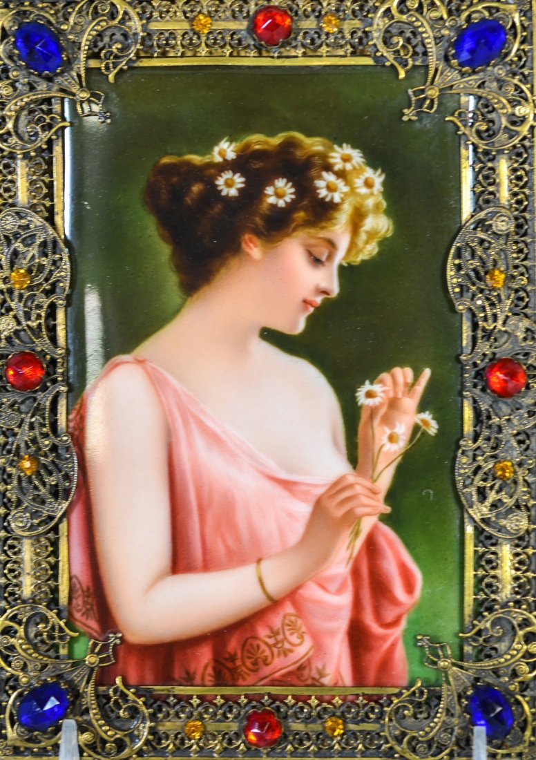 Framed porcelain plaque by T H Lichtenberg, Dresden, of (1 of 4)