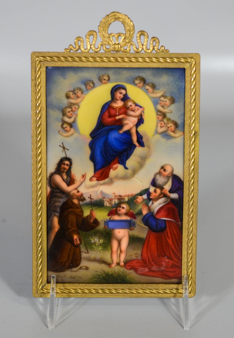 Framed painted porcelain plaque of the Assumption of (1 of 3)