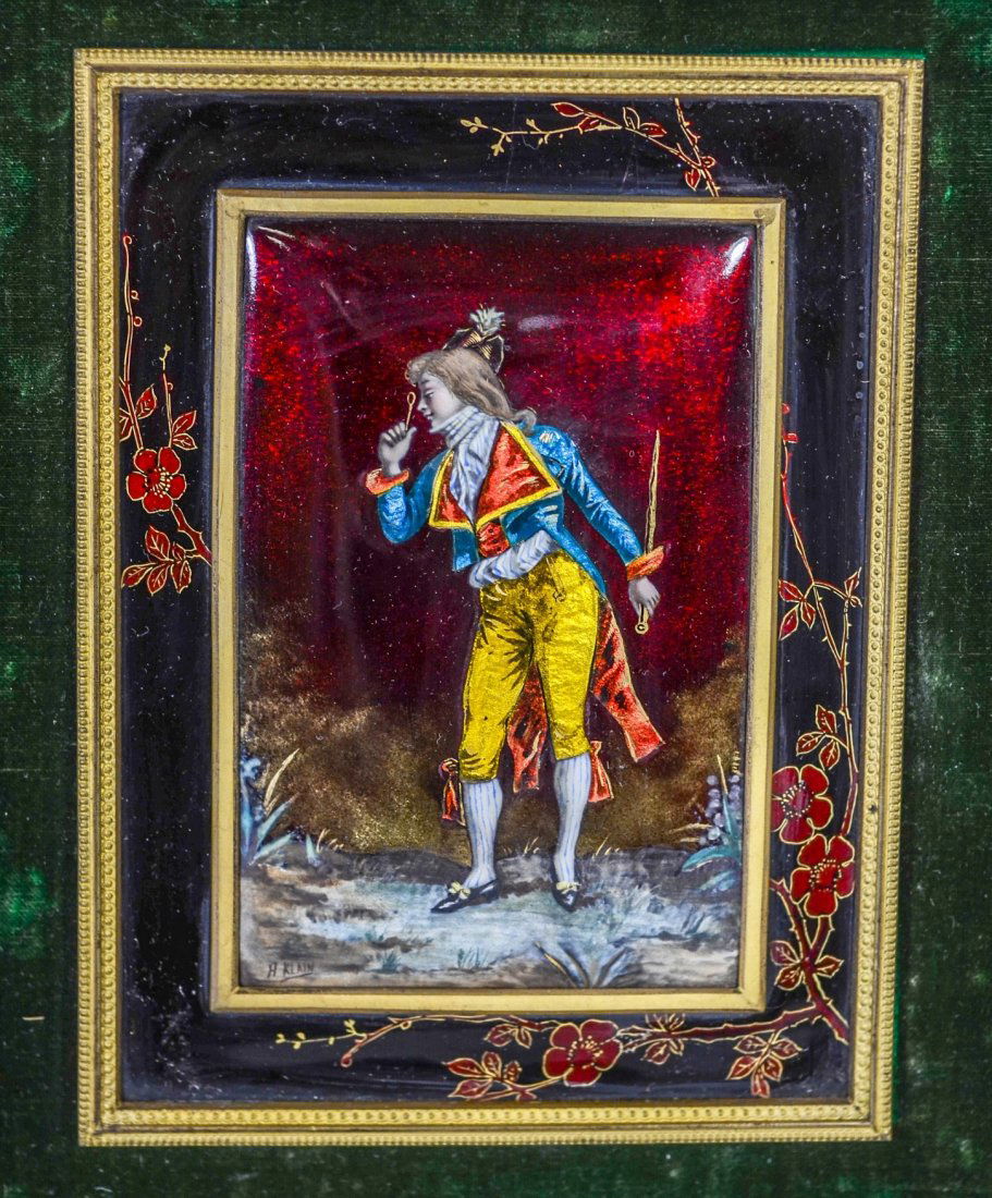 Limoges enamel plaque of a young man signed H Klain, in (1 of 4)