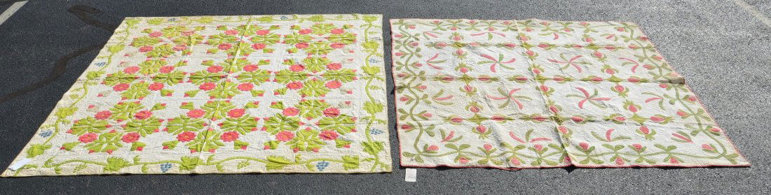 (2) patchwork quilts, pinwheel design with vine border, (1 of 10)