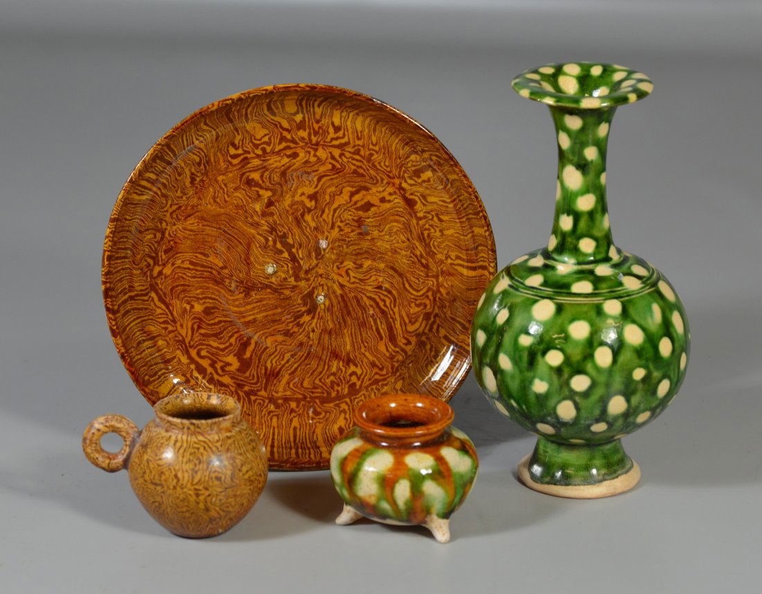 (4) Tang style Sancai pieces to include a vase, a small (1 of 5)