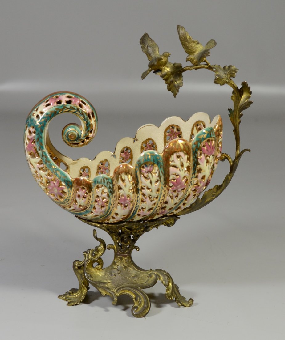 Ignaz Fischer Budapest ormolu mounted shell compote, (1 of 8)