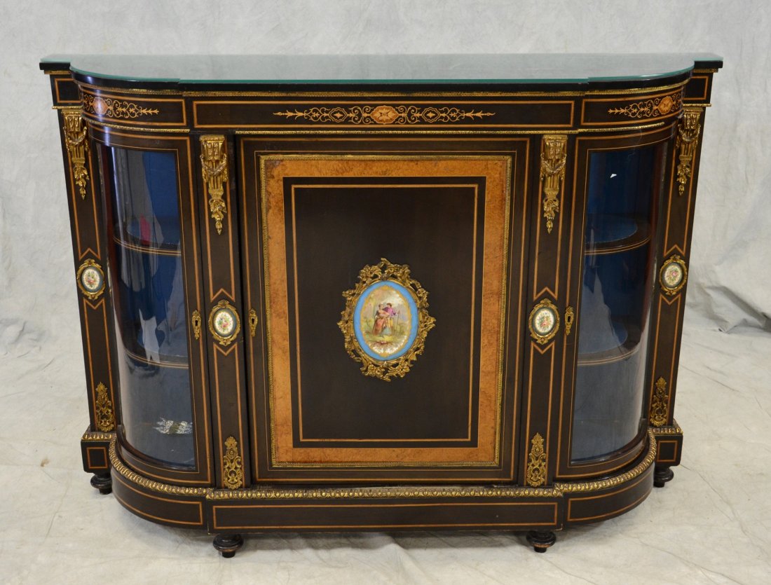 Carved and inlaid French side cabinet (1 of 3)