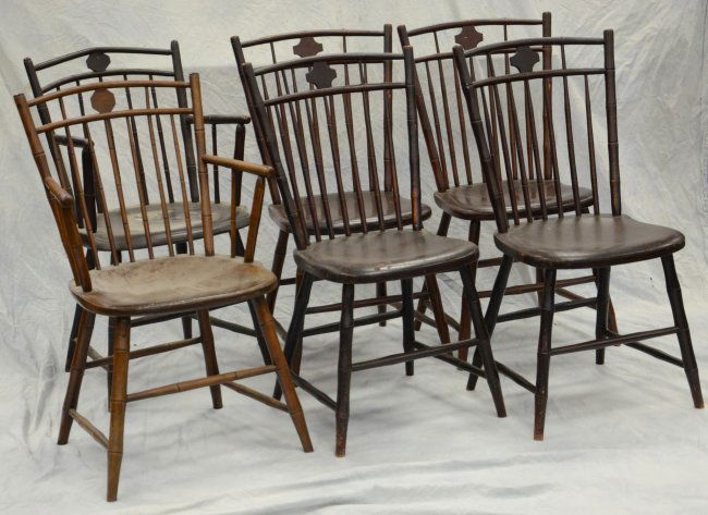 Set 5 bamboo turned birdcage Windsor chairs, 1 w/arms (1 of 2)