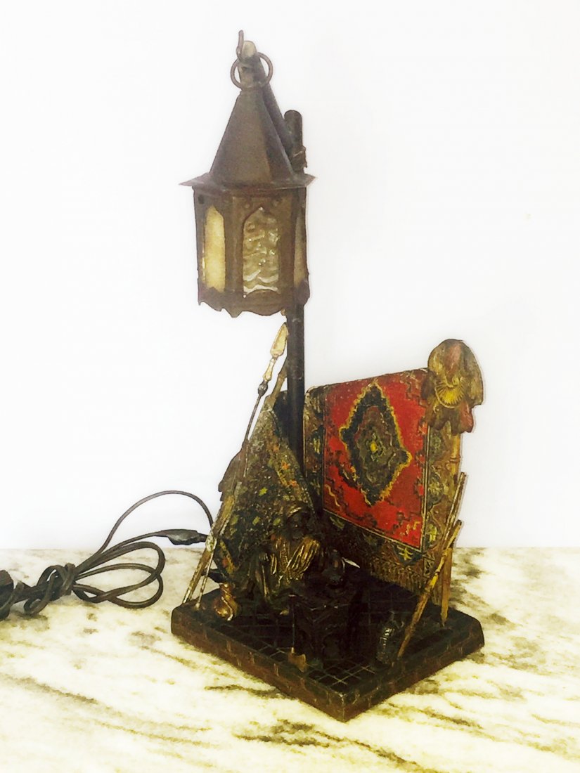 Bergman style painted white metal lamp, Arab rug dealer (1 of 2)