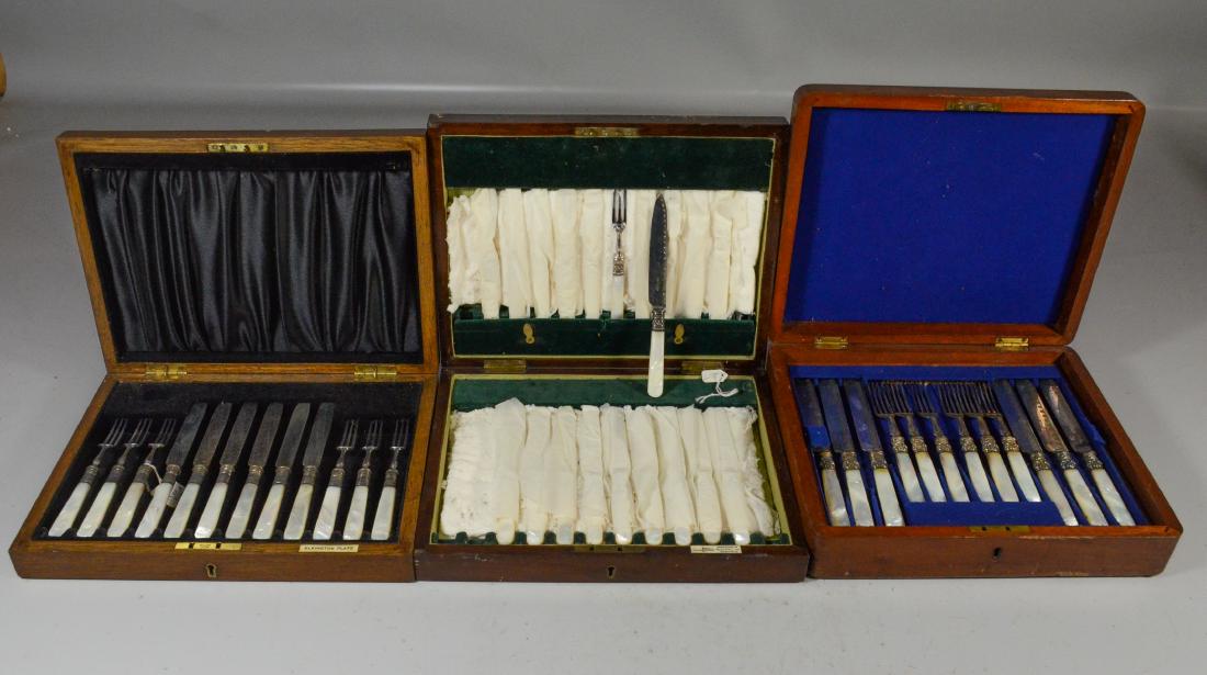 3 English cased silverplated & mother of pearl handled (1 of 4)