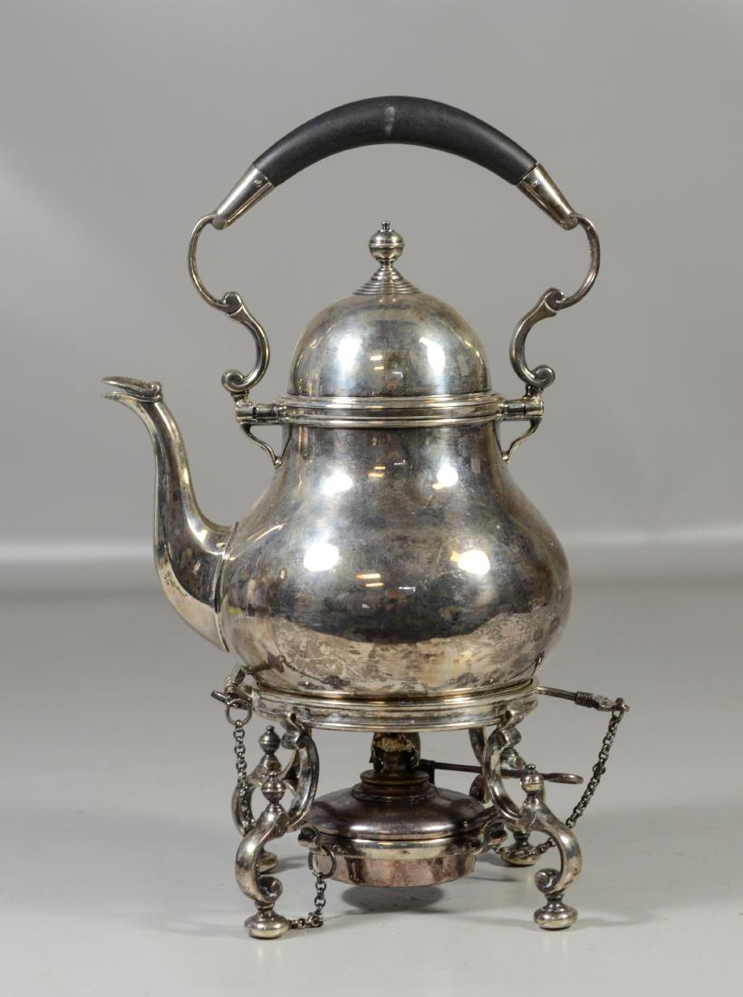 English sterling silver tea kettle with warming stand