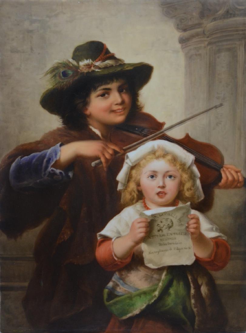 KPM Painting on porcelain plaque, young fiddler & (1 of 9)