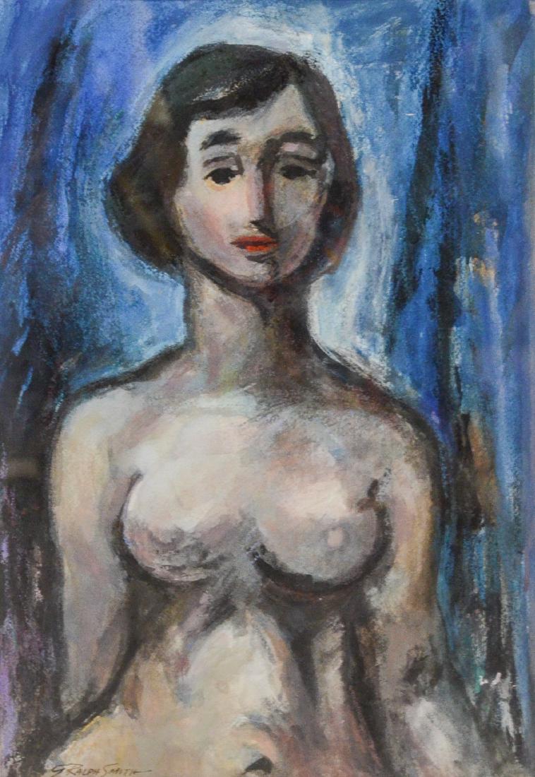 G Ralph Smith, mixed media on paper, female nude,: G Ralph Smith, mixed media on paper, female nude, signed lower left, 19" x 13" sight, 23-3/8" x 17-3/8" overall