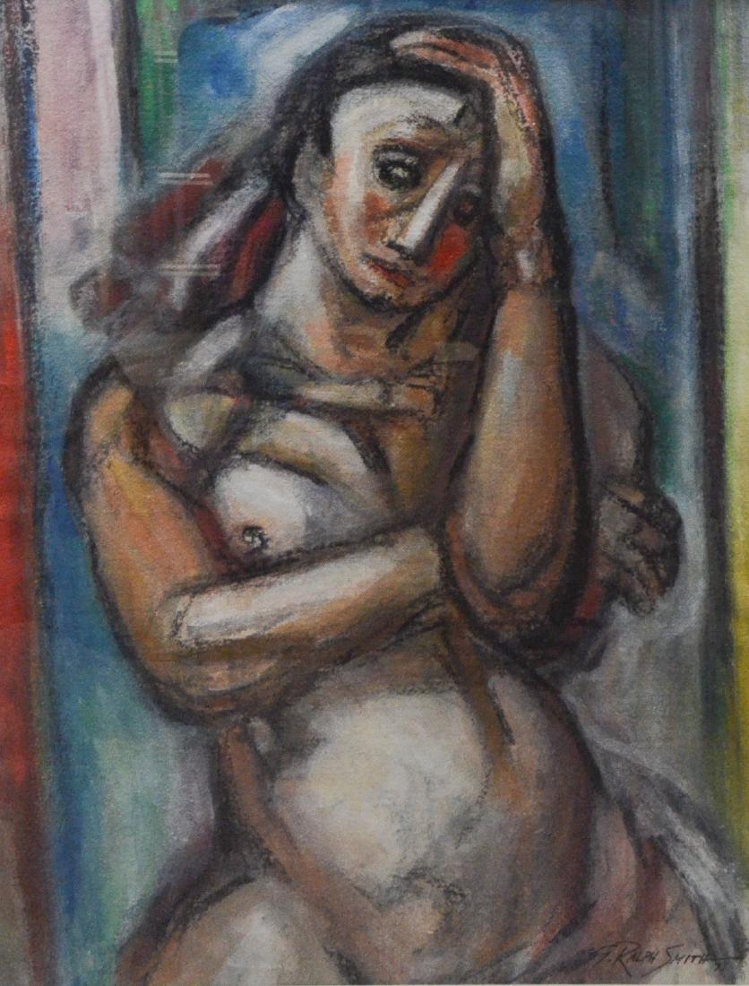 G Ralph Smith, mixed media on paper, female nude,: G Ralph Smith, mixed media on paper, female nude, signed lower right, 28-1/4" x 21-3/4" sight, 37-1/4" x 31" overall