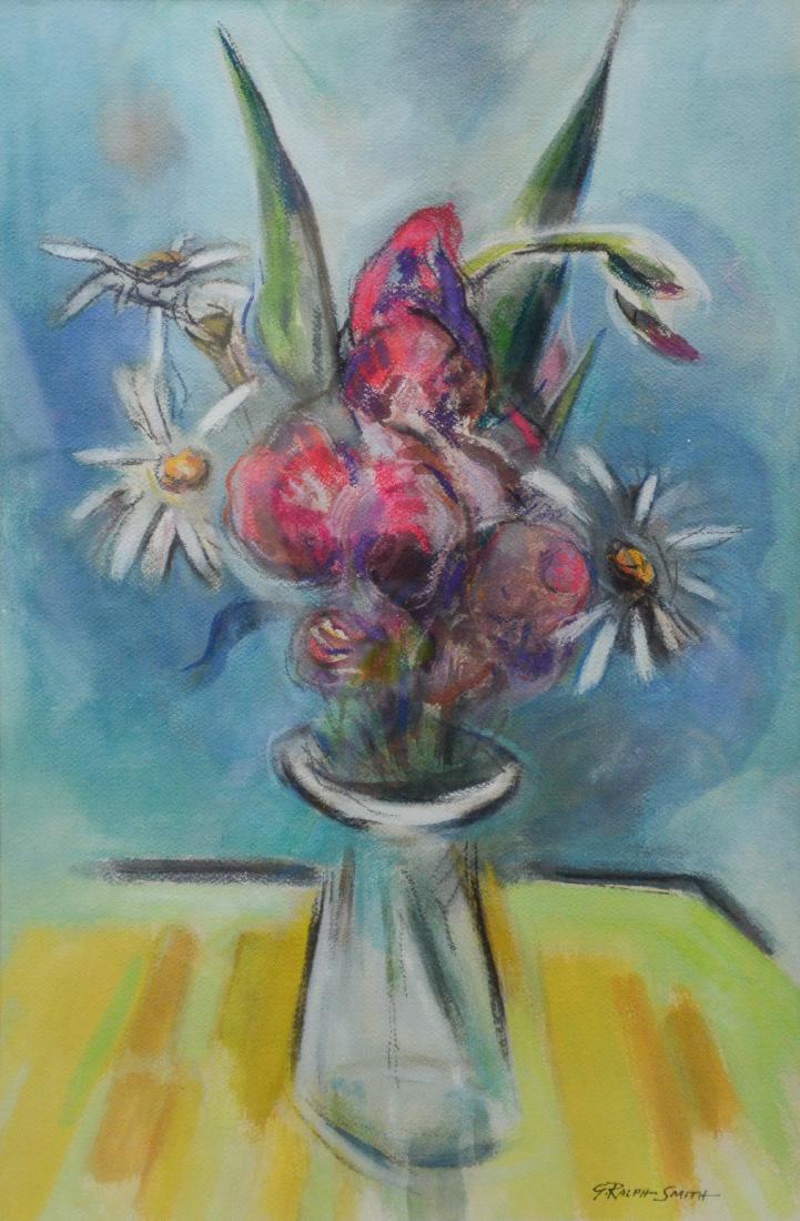 G Ralph Smith, gouache on paper, still life flowers,: G Ralph Smith, gouache on paper, still life flowers, signed lower right, 21-1/4" x 14-1/4" sight, 21-3/4" x 21-1/2" framed