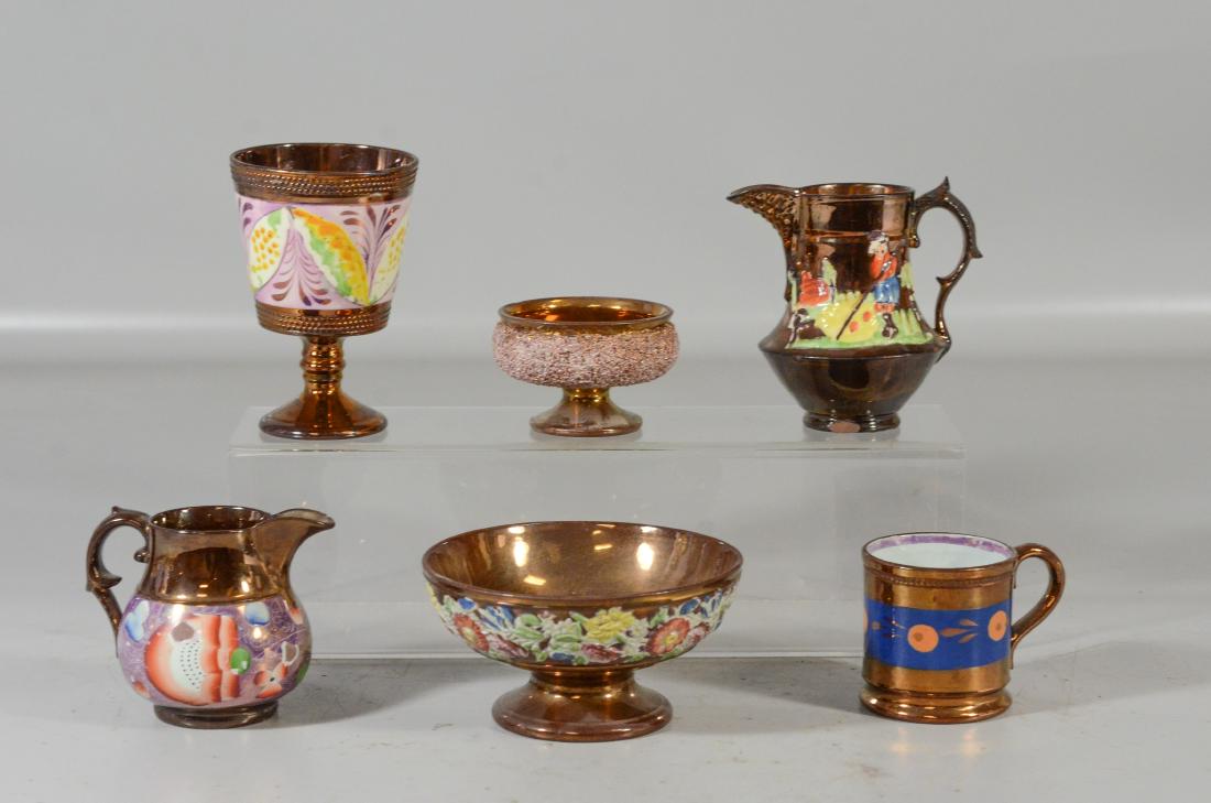 6 Copper lustre pieces to include goblet, 2 pitchers, (1 of 1)