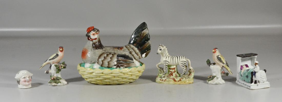 6 Pieces of Staffordshire pottery to include a hen on (1 of 4)