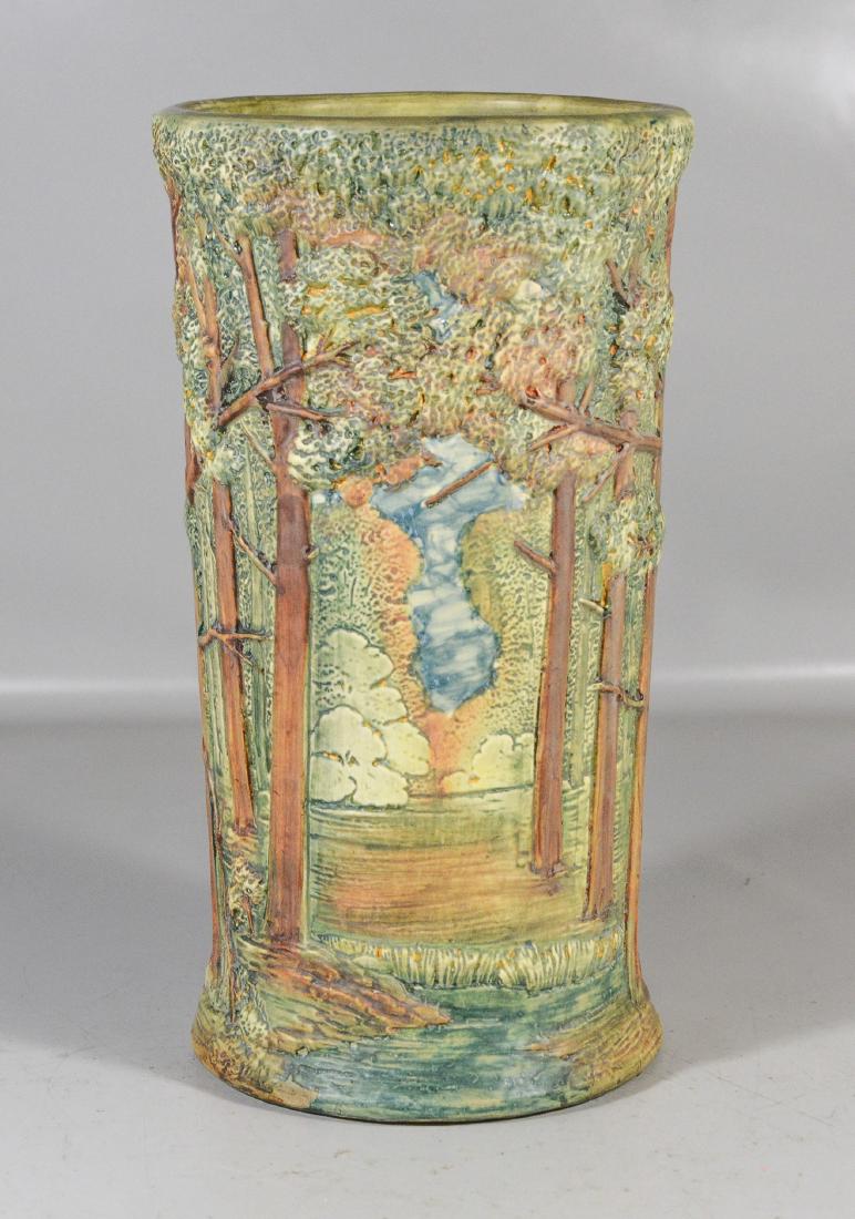 Signed Weller forest scene umbrella stand, marked (1 of 5)