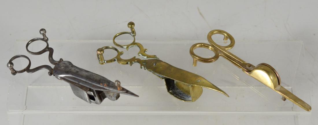 3 Early English candle snuffers, 2 brass, 1 silvered (1 of 1)