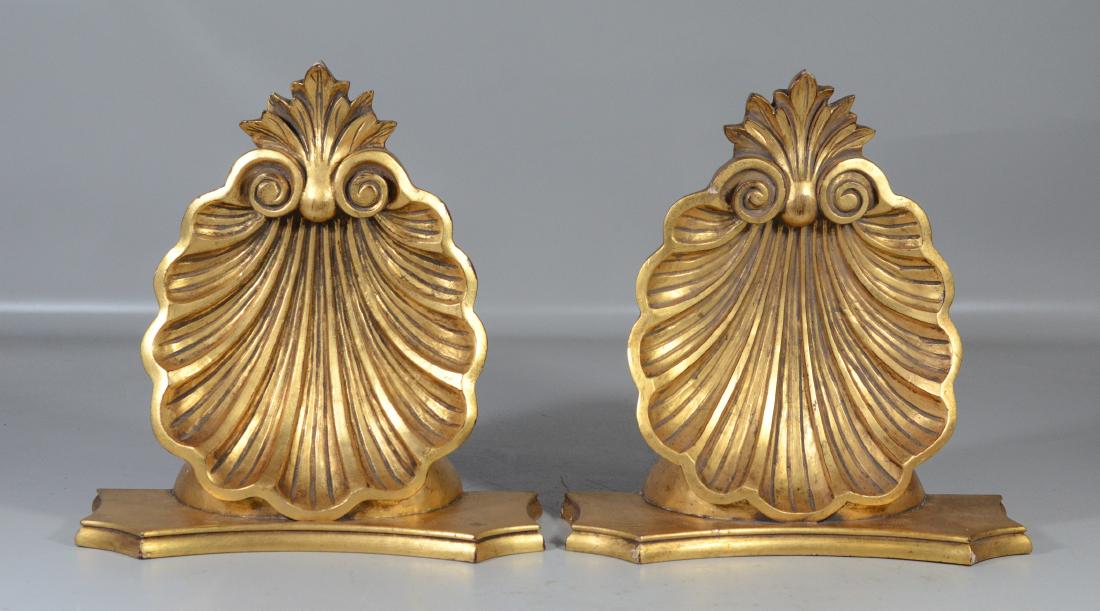 Pair of carved & gilt wood shell shaped wall brackets, (1 of 2)