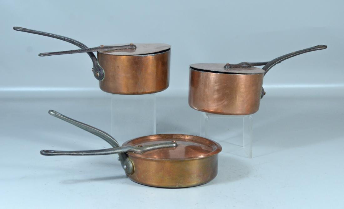3 lidded copper & metal sauce pans, 2 by "Dehillerin (1 of 2)