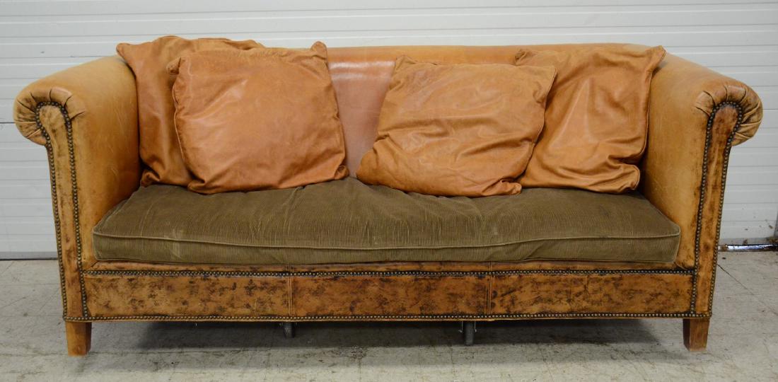 Ralph Lauren brown leather sofa, approx 36" h, 88" l, (1 of 4)