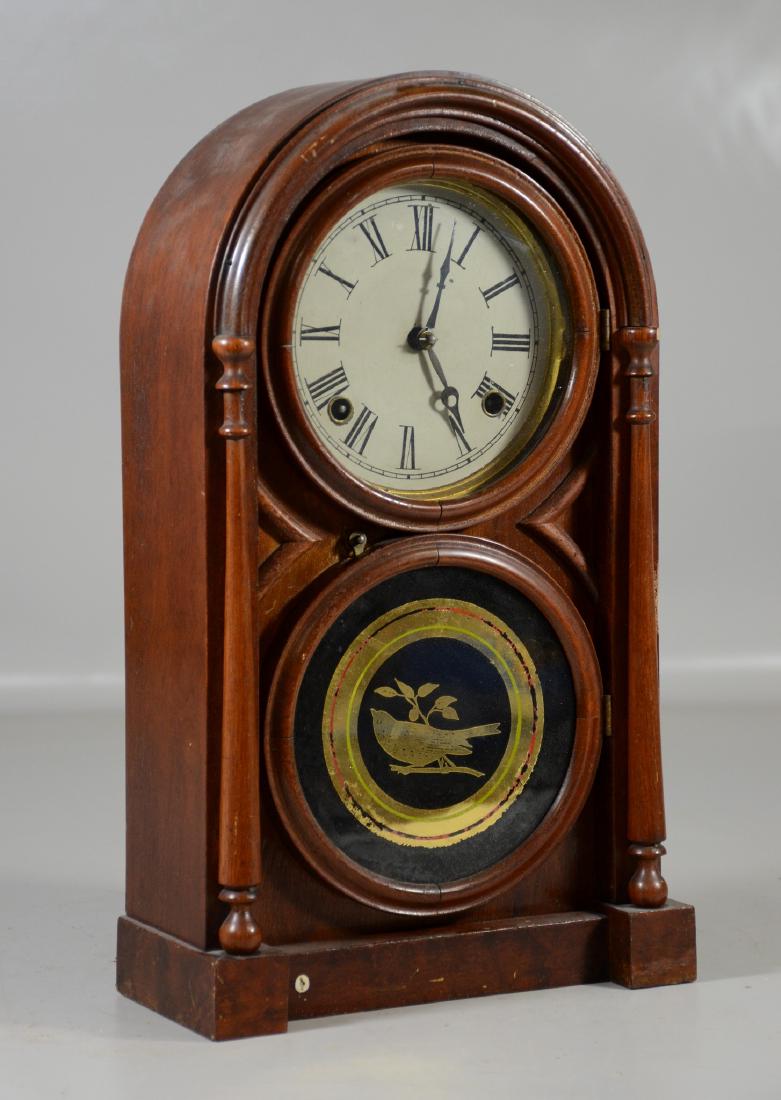 Victorian dome top shelf clock, eglomise panel of bird (1 of 5)