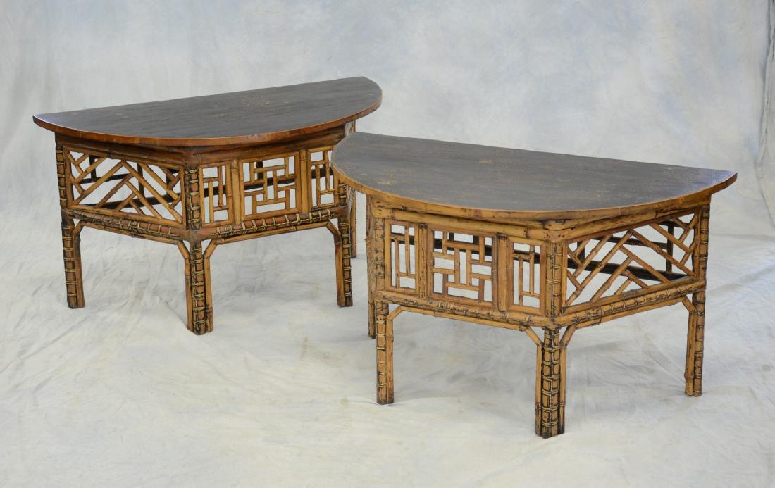 Pair of Chinese bamboo half round low tables, 18-1/4" h (1 of 2)