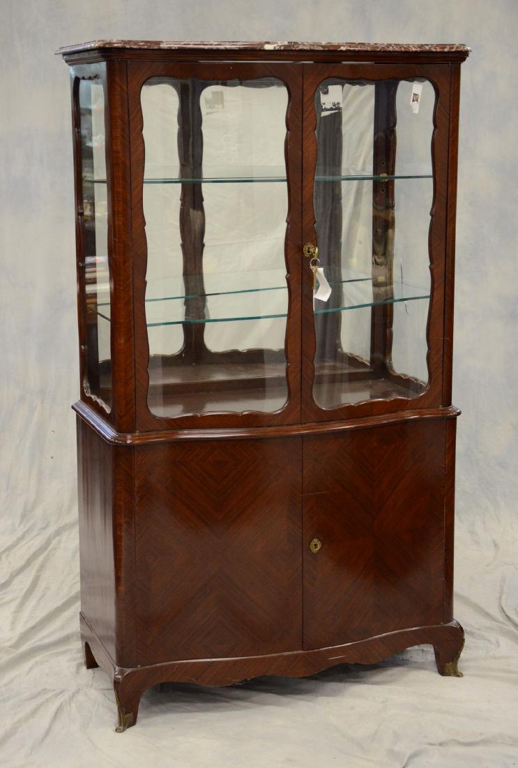 French style marquetry curio cabinet with marble top (1 of 5)
