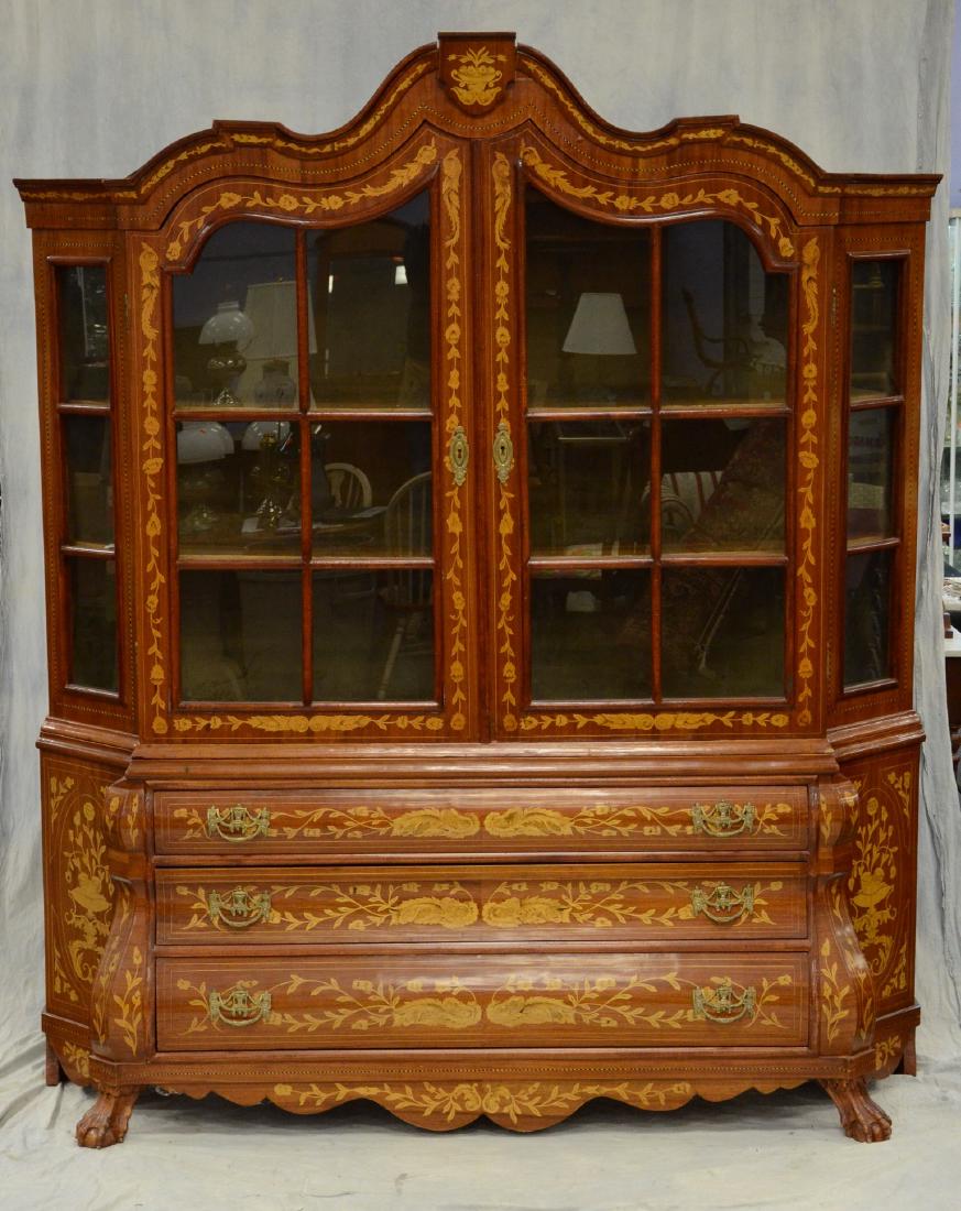 Dutch Style Bombe 2-part cabinet with marquetry floral (1 of 4)