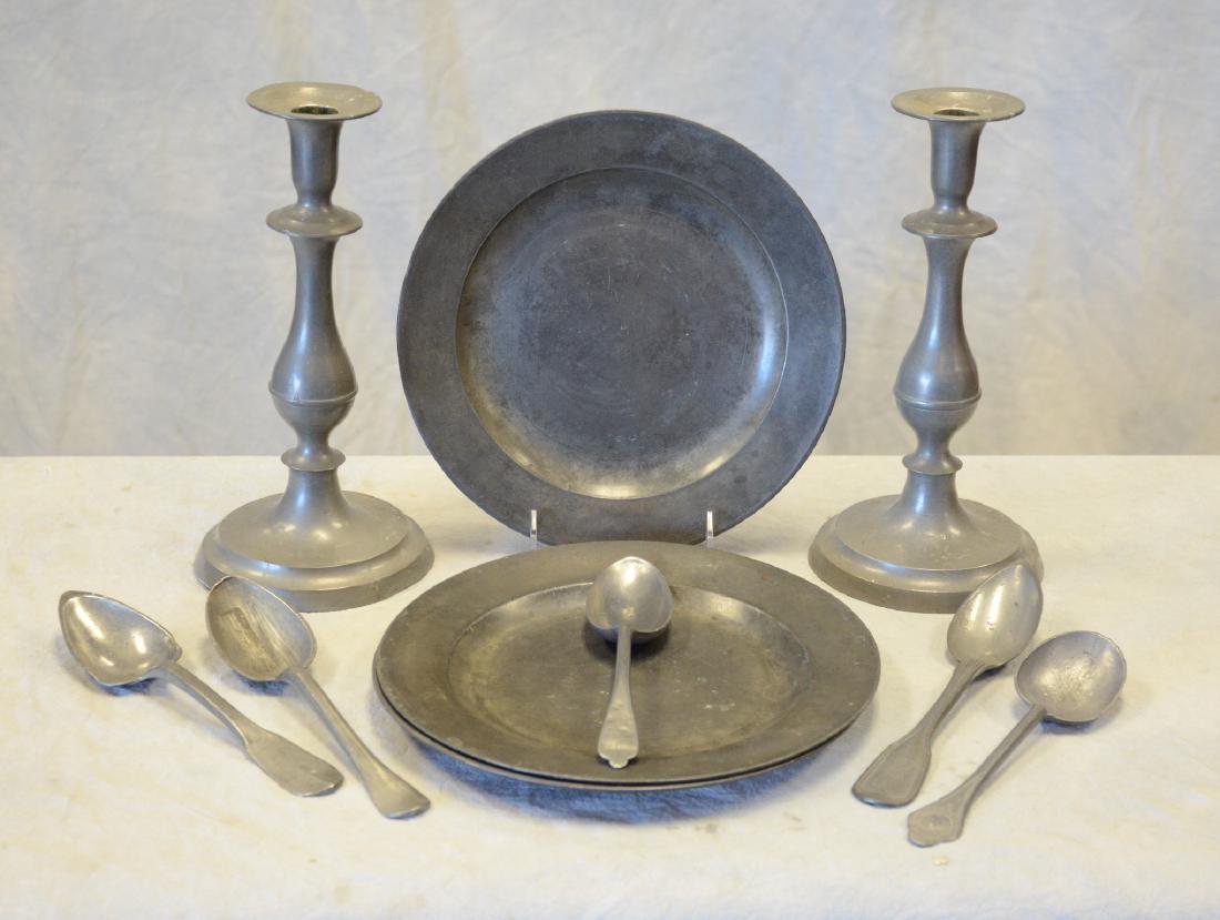 10 pcs early pewter, 3 plates w/London touchmarks, 9 (1 of 2)