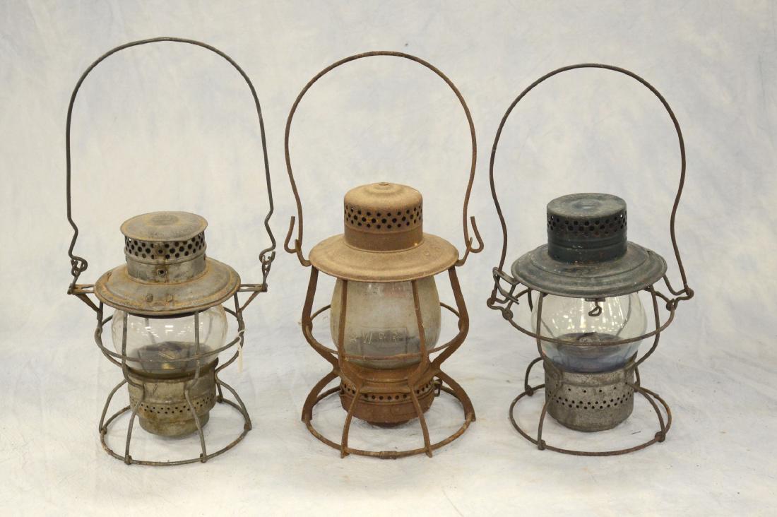 3 Pennsylvania Railroad lanterns, PRR dated globe (1 of 8)