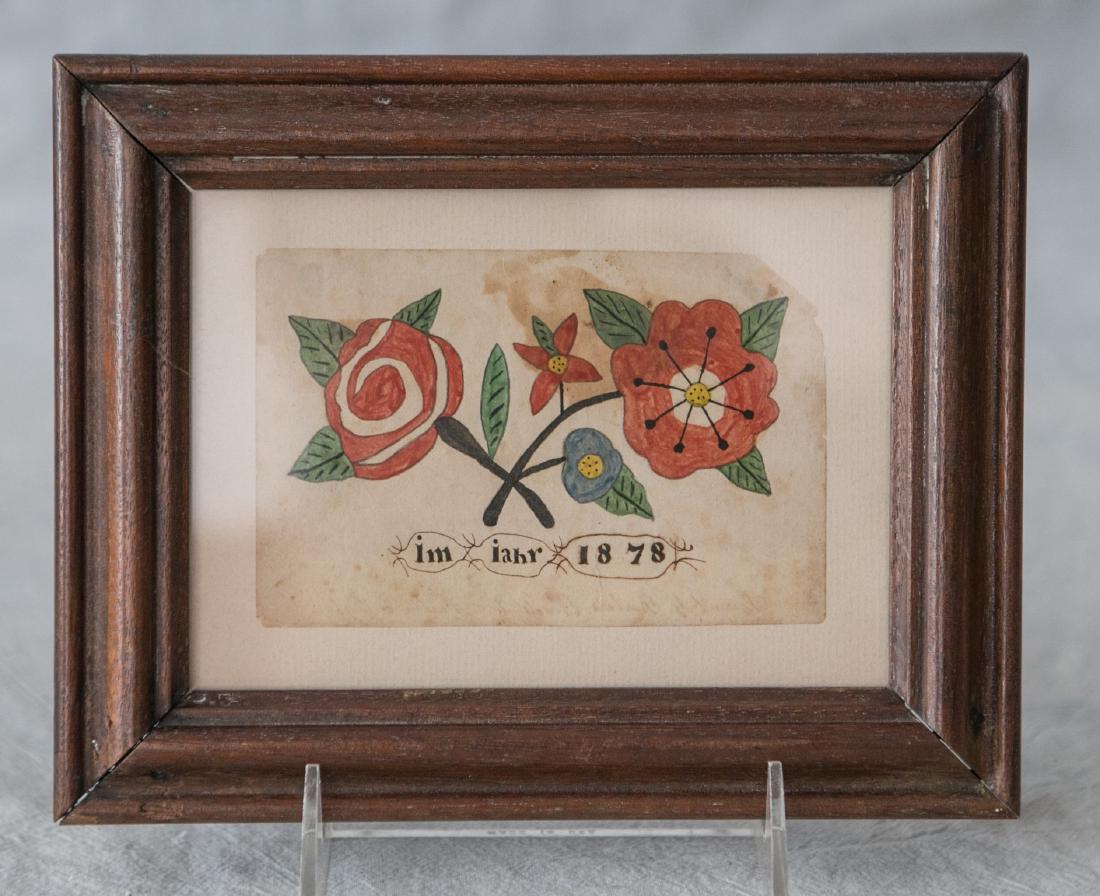 PA Dutch watercolor bookplate, floral spray, inscribed (1 of 4)