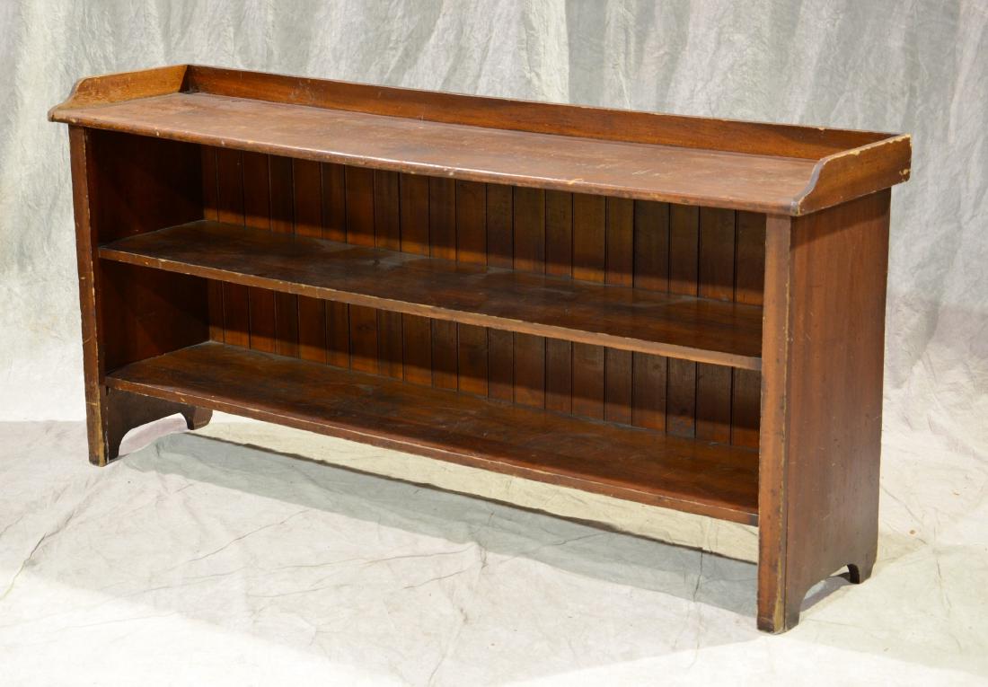 Red painted pine bucket bench, 32-1/2" h x 68" w x 17" (1 of 3)