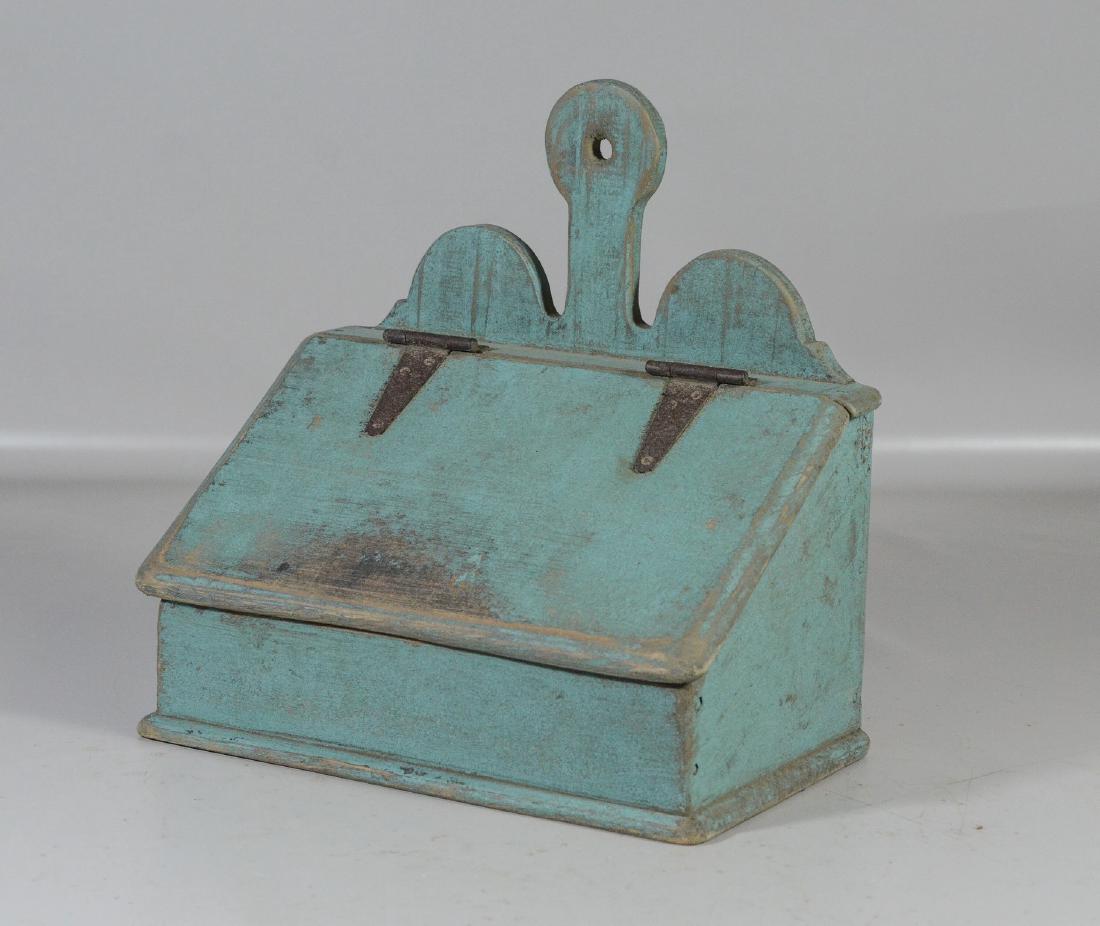 Blue painted wall box with slanted lift lid, nailed (1 of 5)